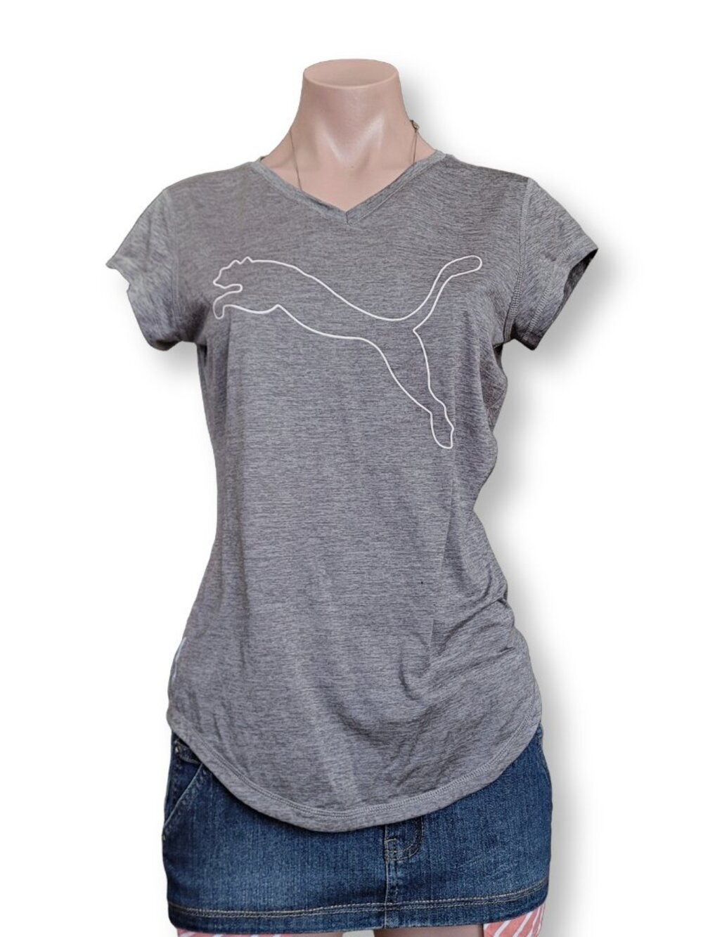 Puma Women's Grey Slim Fit V-Neck Cap Sleeve T-Shirt (S)